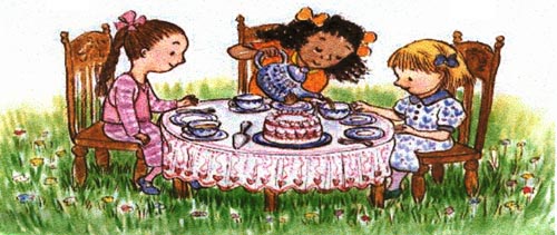 An illustration of children having a tea party.